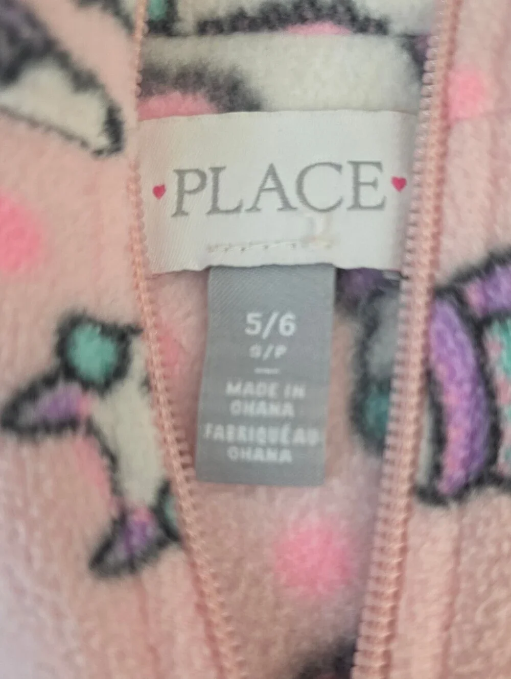 Girls 5/6 Place Pink Llama Fleece Quarter-Zip Pullover